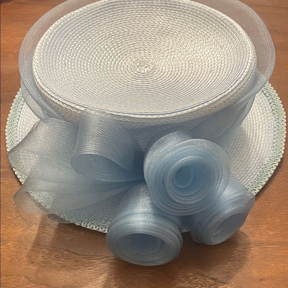 Blue Derby Church Hat Mesh Rosette Tea Party Wedding - Picture 2 of 14